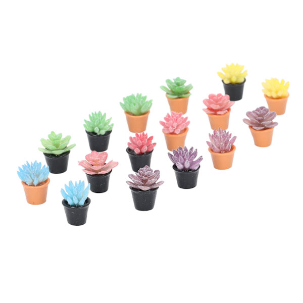 16 stk. dukkehus potteplanter i harpiks 1:12 skala naturtro udseende levende rige farver miniature planter til 1:12 dukkehus