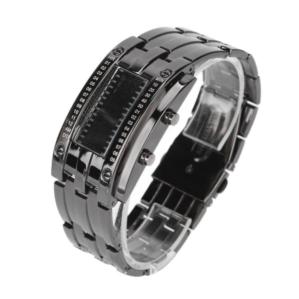LED-ur Unik Binær Time Mode Display Konveks buestruktur Vandtæt LED-armbåndsur Elektronisk ur Sort S