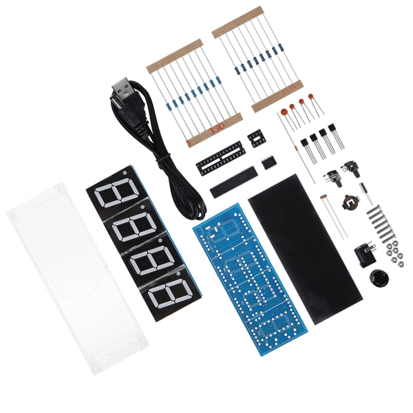 4-siffrig DIY Digital LED-klocksats Automatisk visningstid/temperatur Elektronisk DIY-kitklocka - Blå