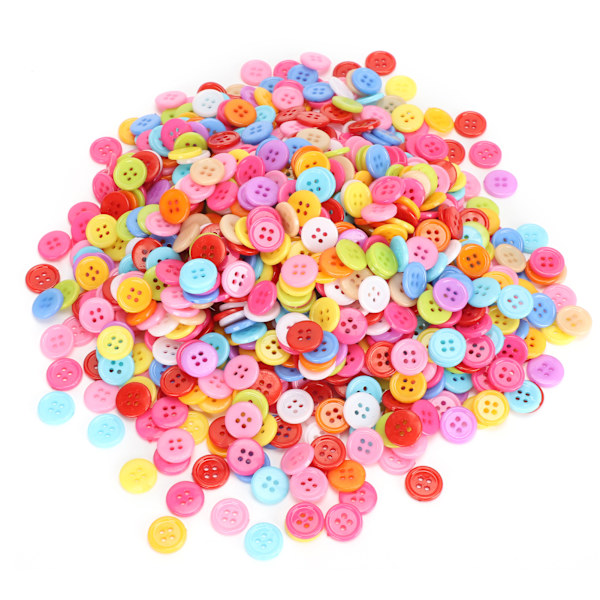 1000 st blandade färgade knappar i plast för sömnad, manuellt pyssel, klädtillbehör, handgjorda dekorationer (15 mm)