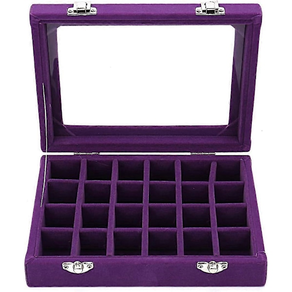 Velvet Glas Smykker Ring Display Organizer Boks Bakke Holder Øreringe Opbevaringsetui (Lilla)