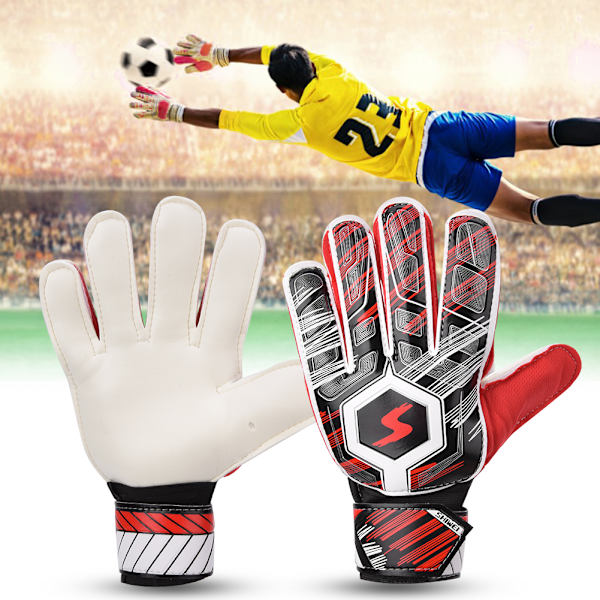 Latex Nylon PU Fingerbeskyttelse Fodboldmålmandshandsker til Voksne Børn (Rød 8#)
