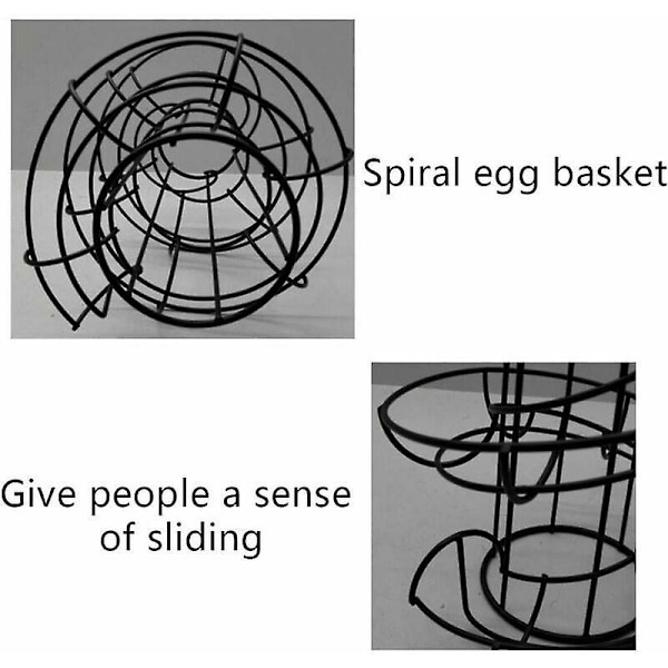 Äggdispenser Spiral Förvaring, Metall Järn Spiral Ägghållare Äggställ Kök Displayställ, för 24 Ägg (Svart)