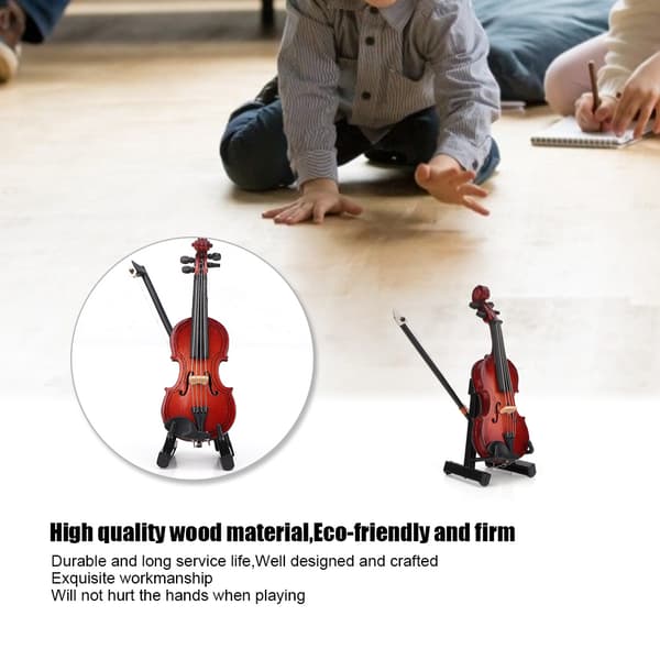 1:12 Miniatur Træinstrument Violinmodel med Æske Simulations Tilbehør til Dukkehus