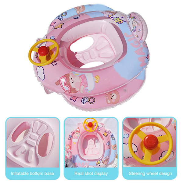 Baby Pool Float med säkerhetssäte ratt tecknad uppblåsbar simring pool simträning hjälpmedel för 1-6 år gamla barn