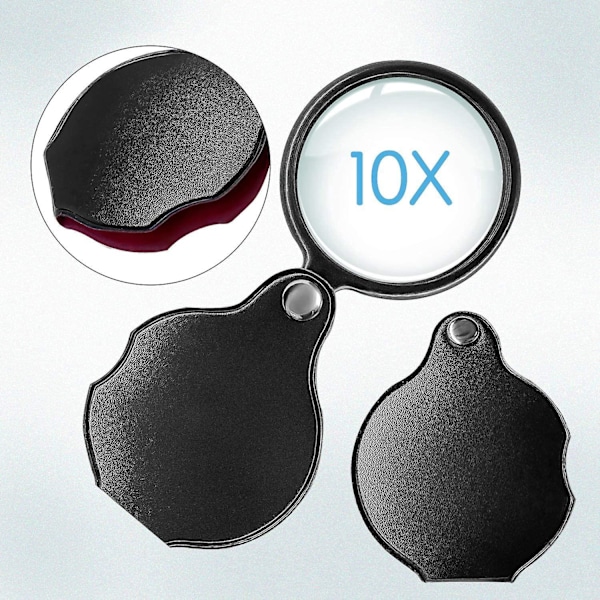 Liten fickförstoringsglas (2 st) - Premium Vikbart Mini Förstoringsglas med Roterande Skyddshölster för Läsning, Vetenskap, Smycken och Hobby
