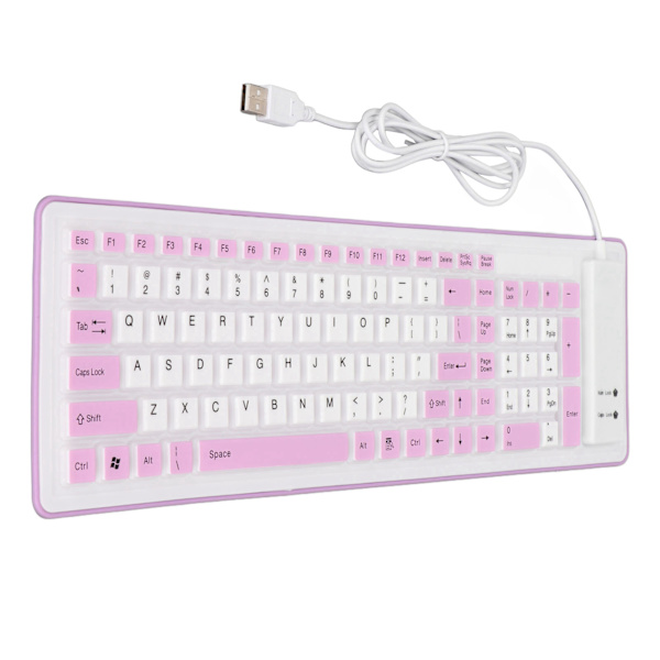 Hopfällbart Silikontangentbord 103 Tangenter USB Trådbunden Silikon Hopfällbart Vattentätt Tyst Färgfast Hopfällbart Tangentbord för PC Laptop Lila