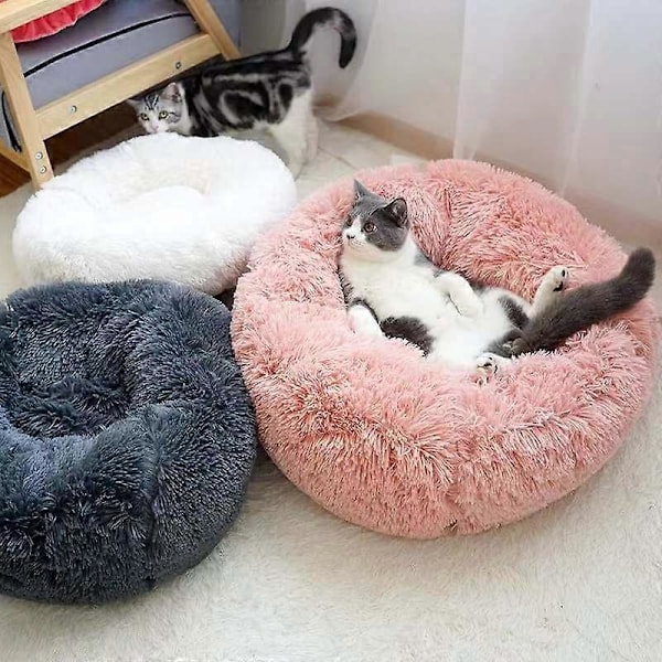 Hund- och kattdjursströ rund plysch hundströ kattströ höst- och vinterdjursäng hundmatta kattmatta djurmatta ytterdiameter 70 cm (vit)