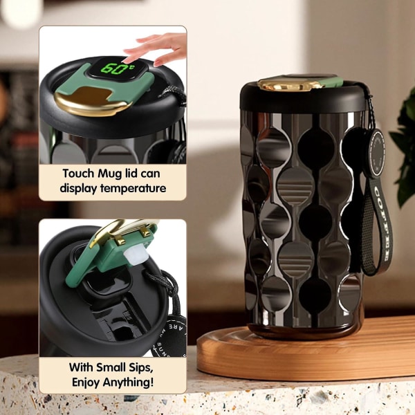 Smart Travel kaffekopper - 14,5 Oz, berøringsskærm, innovativt design, non-stick og let at rengøre - Hjem og kontor