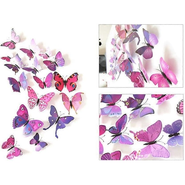 72 stk. 3D Sommerfugl Veggklistremerker, Enkeltlags Vinge Sommerfugl Kunst Dekor Dekaler med Magnet og Dobbeltsidig Lim for Rom Hjem Barnerom Dekor (6 F