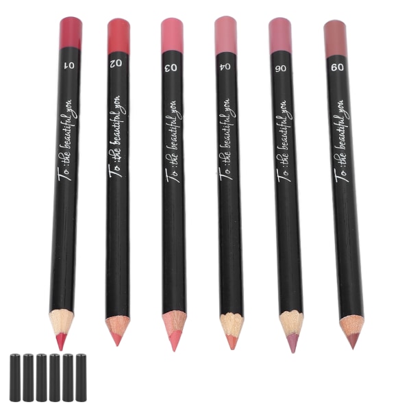 6 stk Lip Liner Profesjonell Vanntett Matt Langvarig Lip Pencil Pigmented Cosmetics#02