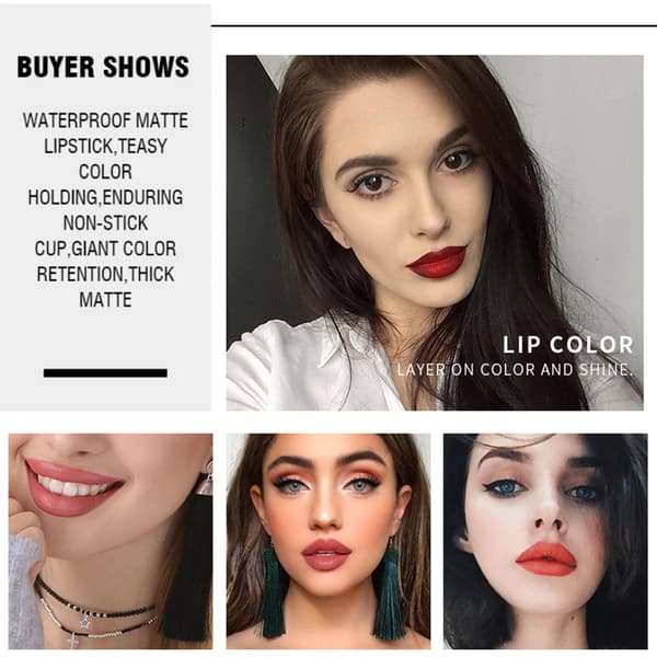 8 farver mat flydende læbestift Non Stick Cup Lip Gloss Makeup Langtidsholdbar læbestift kosmetik
