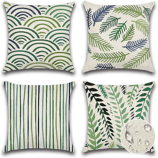 Vedenpitävät Ulkokäyttöön Sopivat Koristeelliset Sohvantyynynpäälliset, 4 Kpl Setti - Vihreät Lehdet - 45 x 45 cm