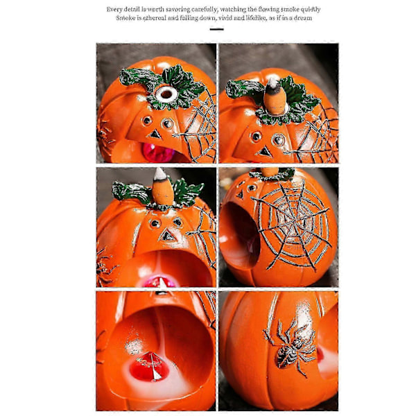 Halloween Græskar Røgelsesbrænder med Tilbageløb, Røgelseskegleholder med Tilbageløb, LED-belysning Røgelsesbrænder Til Sengebord, Studieværelse Sort