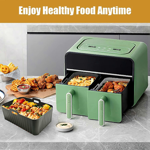 2-pakning silikon airfryer-innlegg for Ninja Dual Air Fryer, gjenbrukbare airfryer-innlegg, airfryer-tilbehør for Ninja AF300UK AF400UK mikrobølgeovn (2