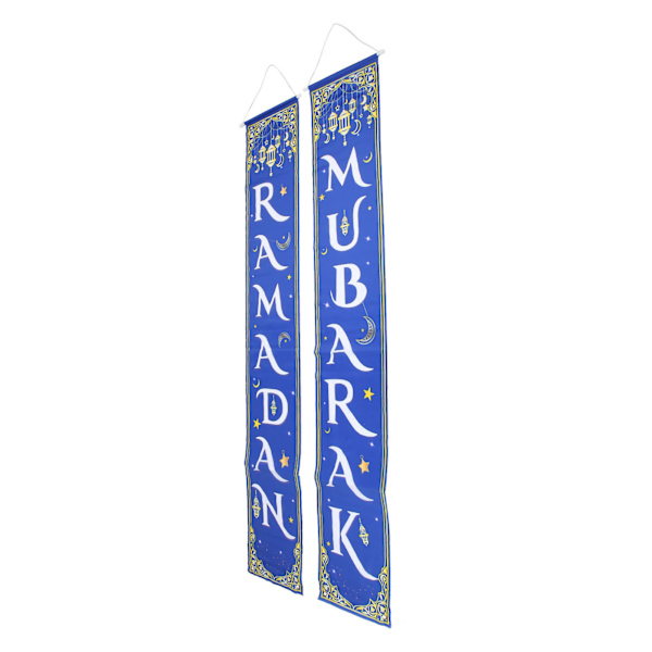 2st Eid Mubarak verandaskylt vattentät blå bakgrund 100D polyester Ramadan Mubarak hängande banderoll för inomhus utomhus