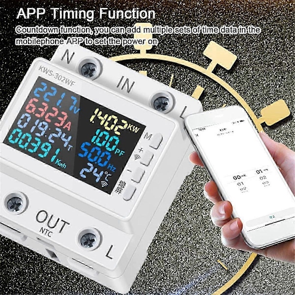 Tuya WiFi Strömmätare Färgskärm 2P Multifunktion AC Energimätare Mobiltelefon Fjärrkontroll APP Kontroll 170-300V/63A - B