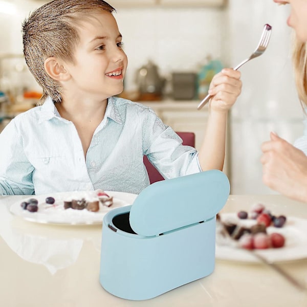 Liten Bords Papperskorg, Mini Papperskorg i Plast med Lock för Badrum Kontor Sovrum och Bil (Ljusblå)
