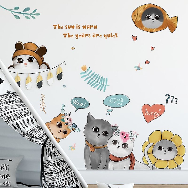 1 Styck Söta Katt Väggdekaler För Barnrum Heminredning Tecknade Djur Väggdekaler PVC Mural Konst