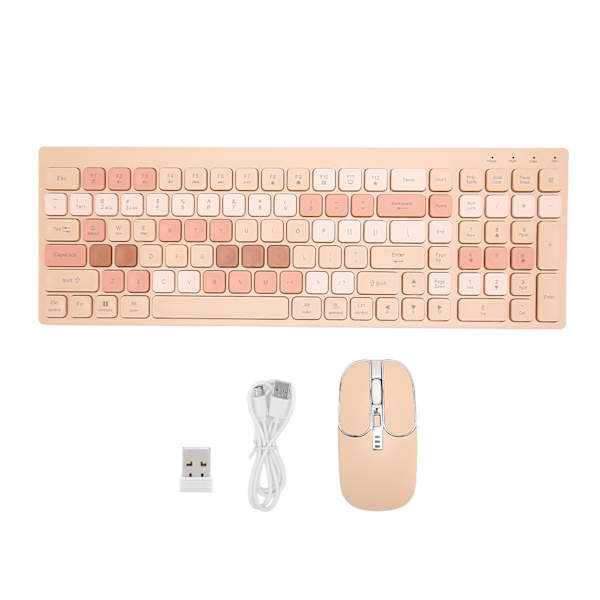 Näppäimistö-hiiriyhdistelmä 2.4G langaton pyöreä näppäinhatut ergonominen tyyppi C latausnäppäimistö ja hiiri puhelimelle Tablet-toimistolle Milk Tea Color
