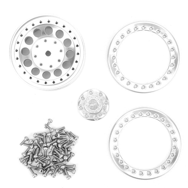 4 stk 1,9-tommers beadlock-hjulfelg i aluminiumslegering passer for SCX10 90046 TRX4 D90 1/10 RC CarSilver White