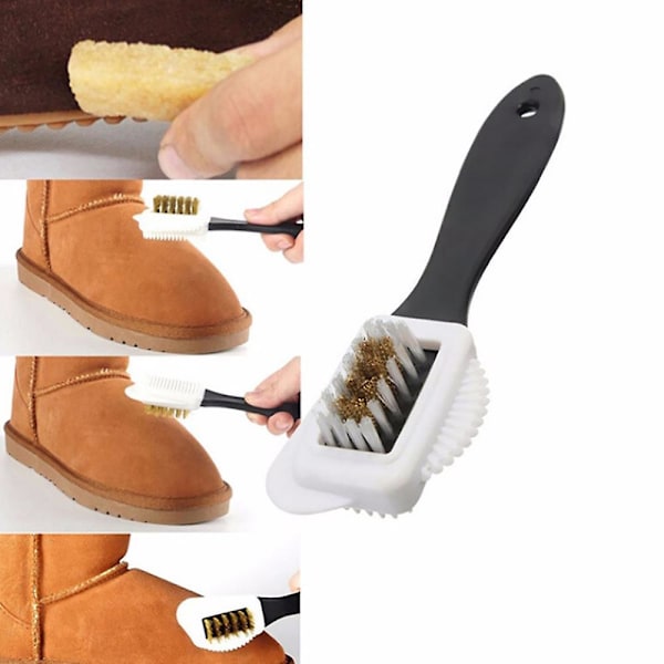 2 kpl Laadukas Nubuck- ja mokkanahkainen monitoiminen 4-sivuinen kenkien puhdistusharja, messinkiharjakset 15,5*4,5*2,8 cm
