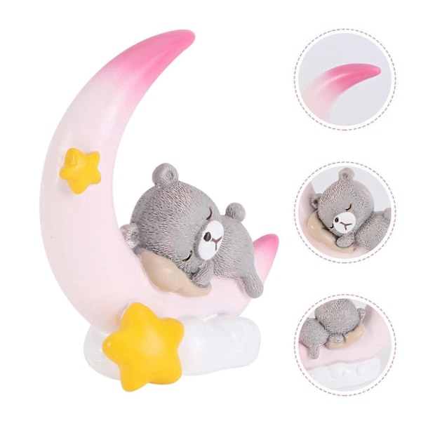 Karhu ja Kuu Figuriinipatsas Syntymäpäiväkakun Koriste Auton Kojelaudan Koristeet (Pinkki)