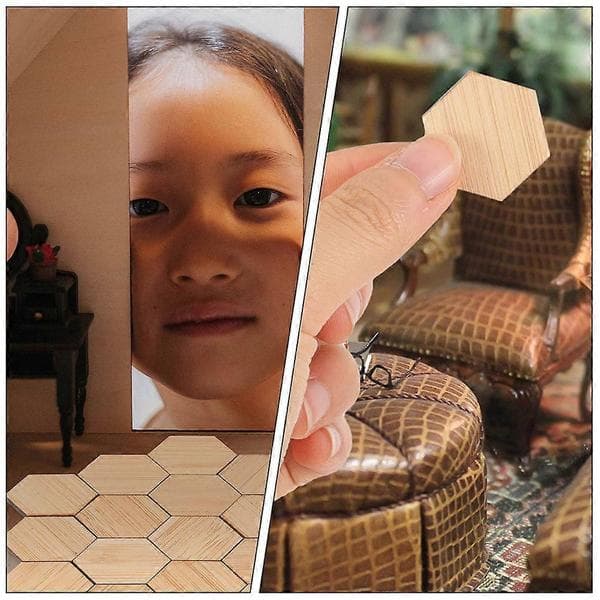 Miniature Dollhouse Flooring Bamboo Hexagon Floorboard Decor 48-pack