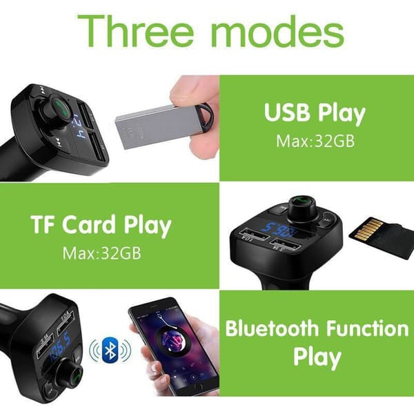 FM Bilmottaker X8 med Bluetooth for Musikstreaming og Håndsfritt Svart