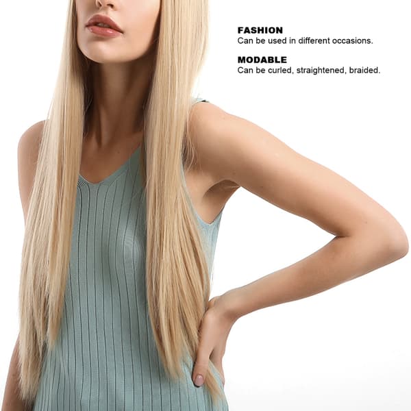 Blond Syntetisk Hår Front Lace Peruk med Lång Rak Lugg - 70cm