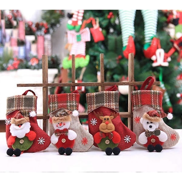 Julstrumpa, 4 Delar Jultomte Snögubbe Ren Björn Juldekorationer Julstrumpor Hängande Godispåse