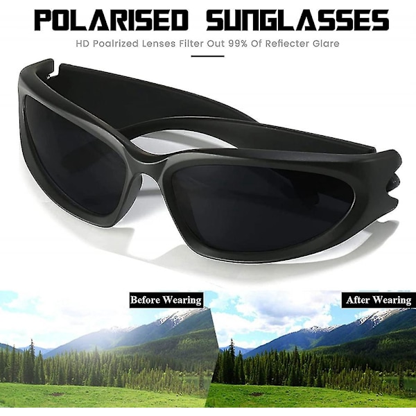Polariserte Y2k Wrap Around Solbriller Mote Polarisert, Futuristiske Ovale Solbriller Kvinner Menn Fiske Golf Kjøre Solbriller