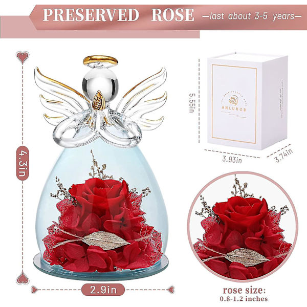 Glasengelstatue med smukke lilla blomster - Perfekt morsdags fødselsdagsgave til mor 4.3X2.9in Engel rød