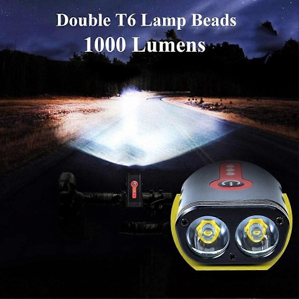 Sykkellyktsett med 5 moduser, 1000 lumen, supersterk, 360 grader roterbar, IP65, vanntett, USB