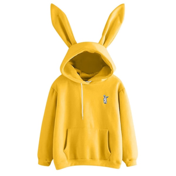 Cute Rabbit Ear Women's Hoodie Long Sleeve Casual Sweatshirt XL Yellow