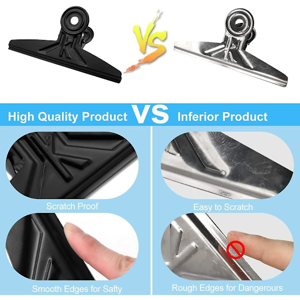 Bulldog Clips - 2 STK. 20 cm ekstra XL Bull flip clip Kontor Papirclips (Sort, 20 mm)