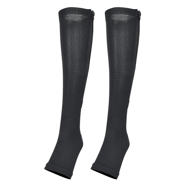 1 par lynlås mellem læglængde sok kompressionsstrømper Slanke leggings Stretch sokker åben tå (sort l XL)