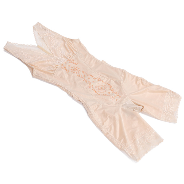 Blomsterprint mønster Mavekontrol Body Shapewear Slankende talje Trainer Bælte Bodysuit (Khaki)L