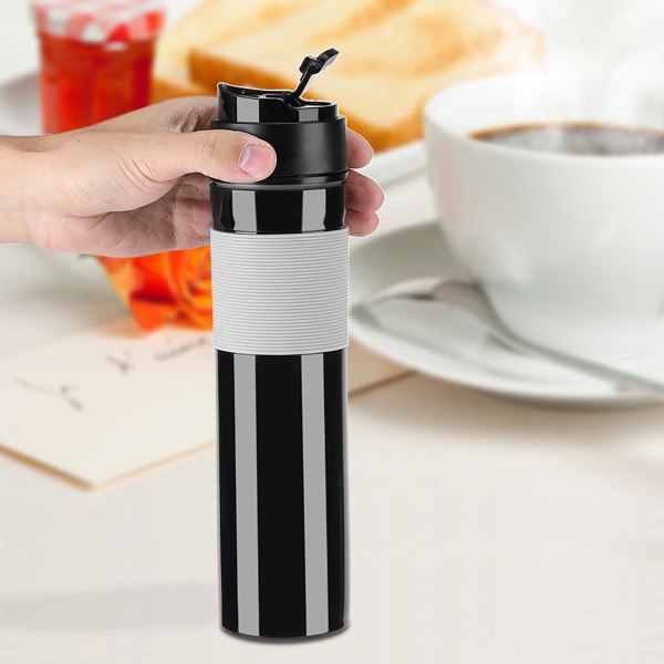 350 ml Bärbar kaffepressflaska Te Kaffebryggare Dricksvattenkopp för resor Svart