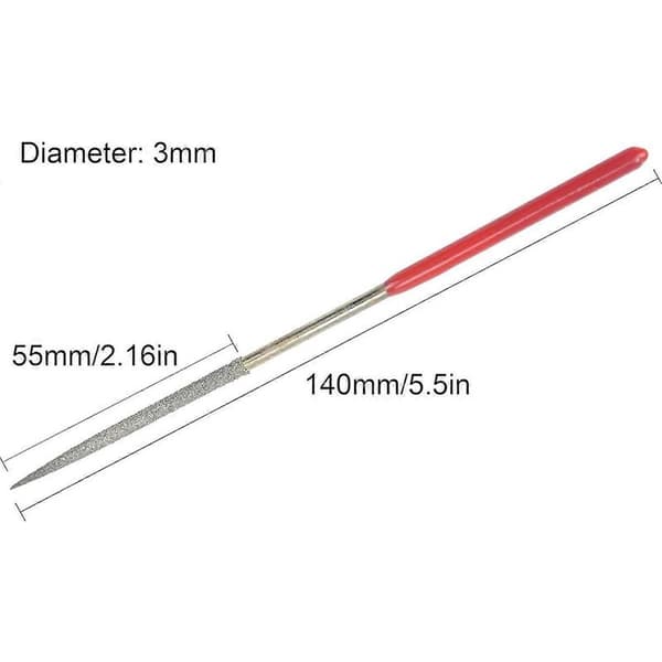 Sæt med 3 mm x 140 mm runde diamantfile til slibning af metaller og sten.