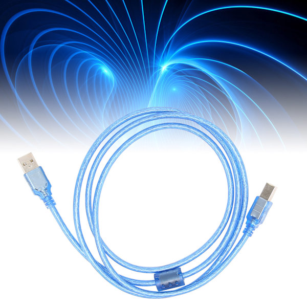 Transparent blå USB datakabel - 1,5 meter längd (A hane till B hane)
