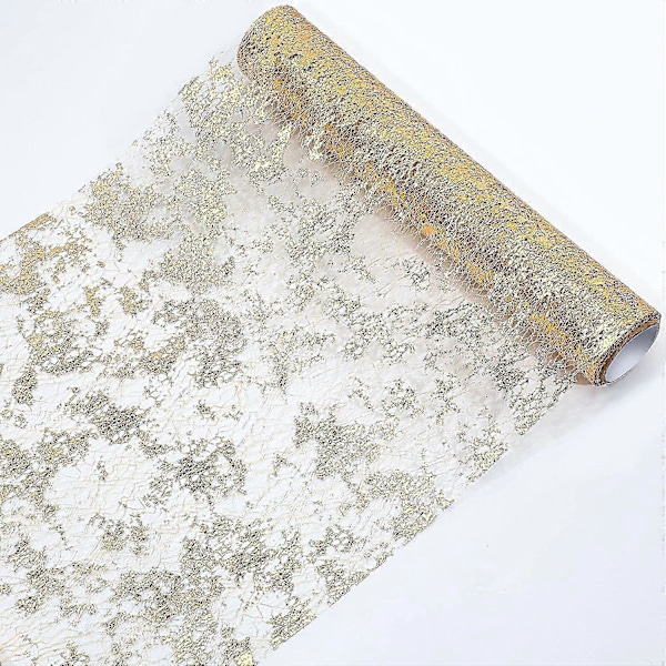 Glimmerende Metallisk Guld Polyester Bordløber - 29 cm x 5 m - Tynd Borddekoration