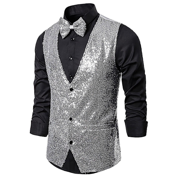 Stylish Sequin Casual Vest for Men and Women L Silver