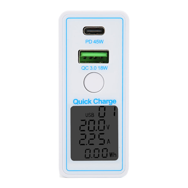 USB C vegglader PD QC 3.0 2-porters hurtiglader blokk AC100-240V med knappbryterdisplay bærbar lader US-plugg