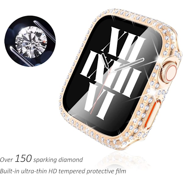 Bling Diamond Härdat Glassfodral för Apple Watch Series 6/5/4/SE, Roséguld/Rosa (2-pack)