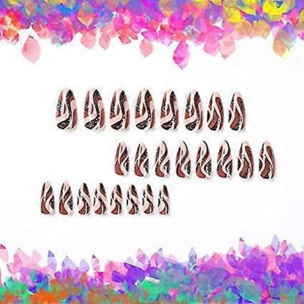 24 st Press on Nails, Utsökta Bruna Vågor Lösnaglar Medium Längd Nagel Lim på Naglar Mandelformade Naglar Stick on med Naglar Full Cover Akryl fo