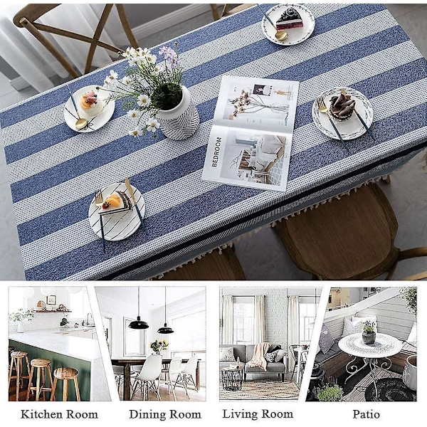 Randig damm- och vattentät rektangulär duk för trädgårdstebord 140x240cm Blå och Vit