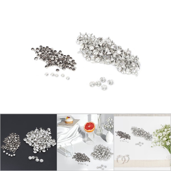 100 stk 10 mm metall rhinestones nagler studs pigger dekorasjon (sølv kant hvit krystall)