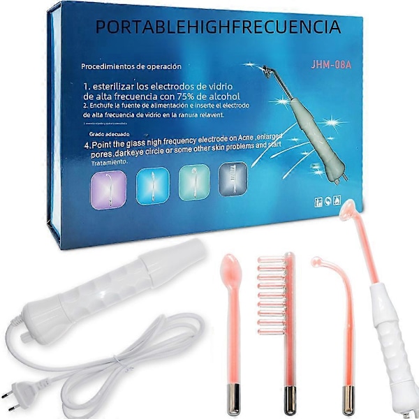 Bärbar 4-i-1 Multifunktionell Skönhetsenhet för Högfrekvensterapi Ansiktsrengöring Spa Derma med Violet Ray Wand EU-KONTAKT