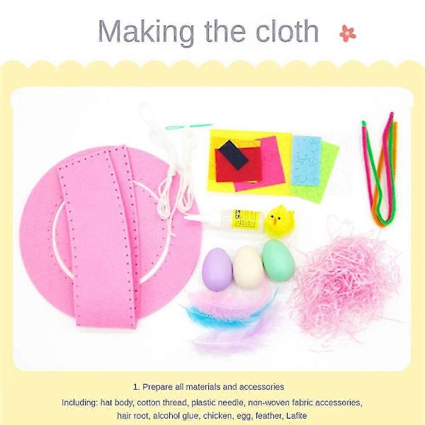 DIY Påskehatt Kit Kanin Egg Material Kit Håndlaget Barn Ikke-vevd Stoff Lue - GSL Gul